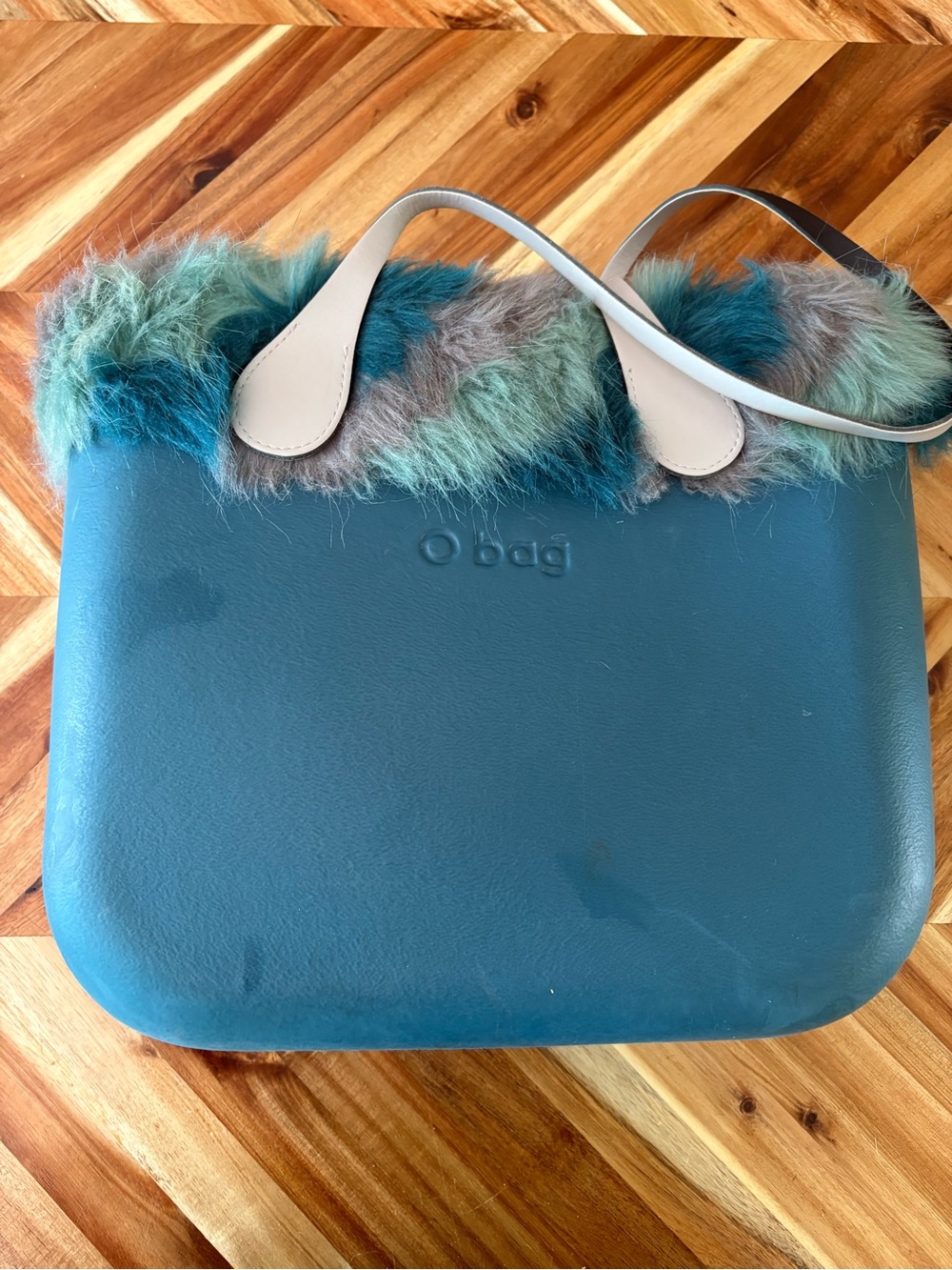 O Bag Faux Fur-Trim Tote with Cream Handles